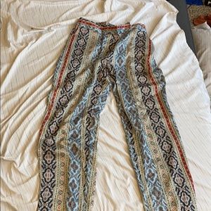 Paisley satin pants, straight cut